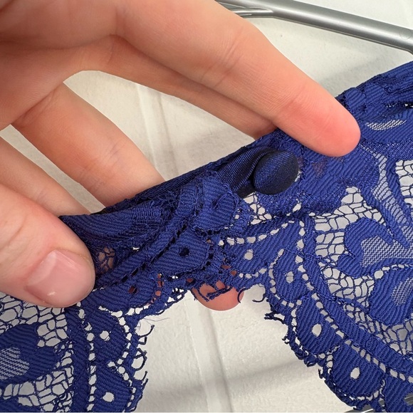 Xscape Cap-Sleeve Lace Ruched Gown Dress Event Evening Royal Blue Women’s Size 8 - Picture 8 of 9